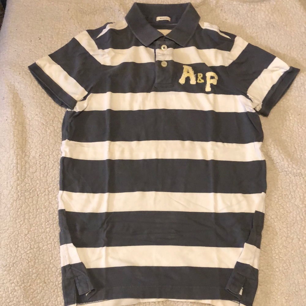 Abercrombie and Fitch polo. Size Medium. Gray and white horizontal stripes